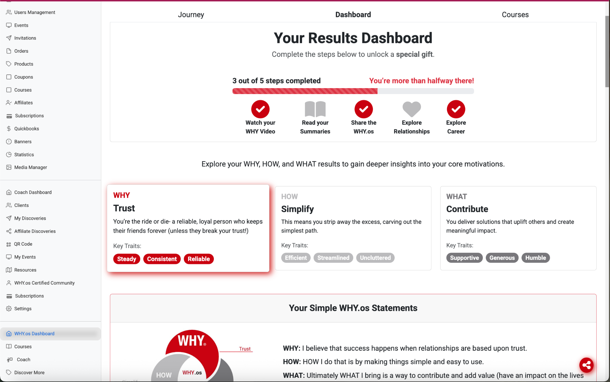 WHY.os Dashboard screenshot